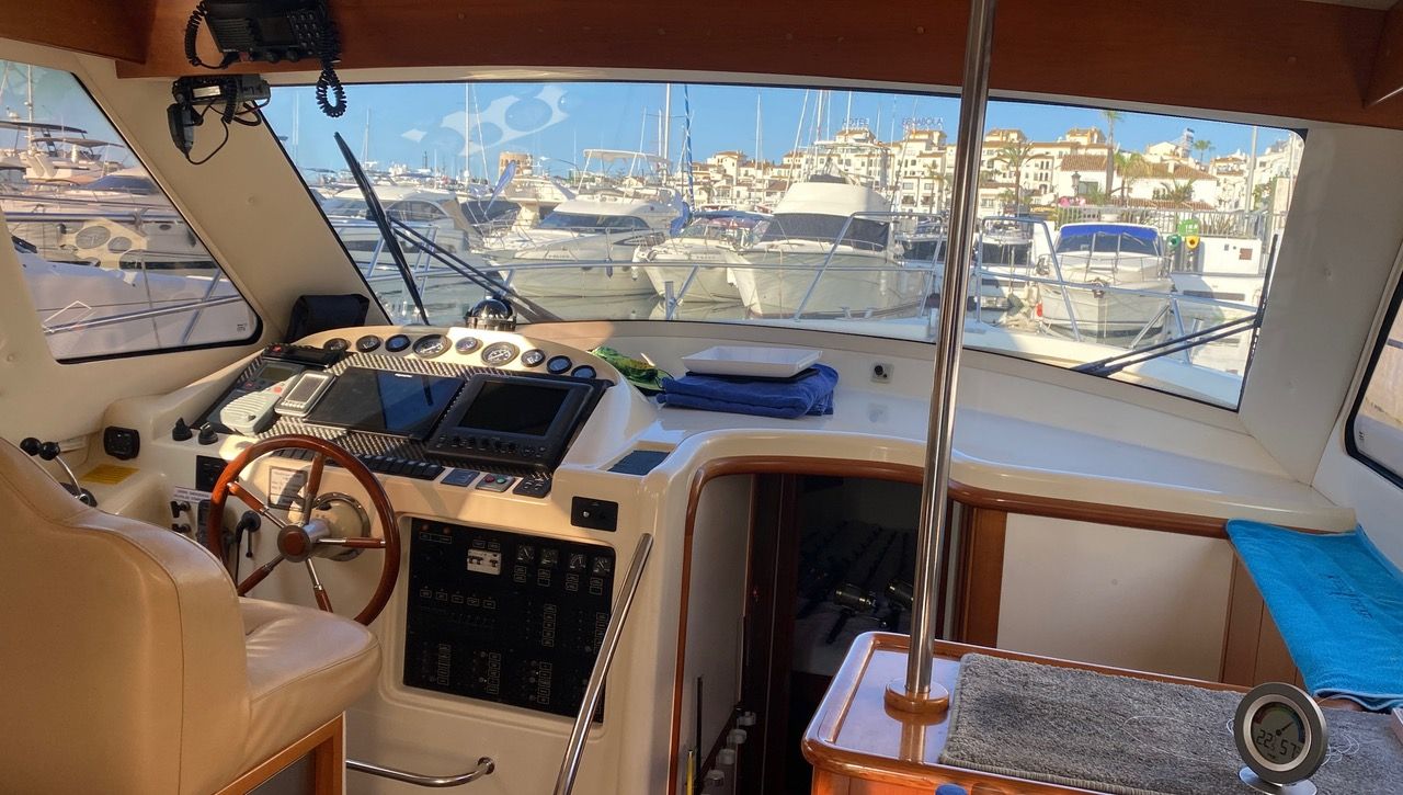 Helm station of the Luna fishing boat